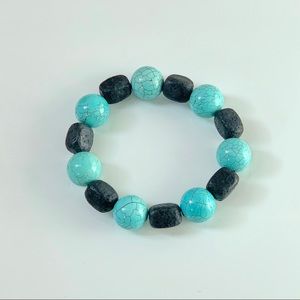 Turquoise & Lava Rock Gemstone Stretch Bracelet